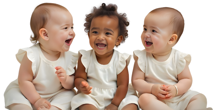3 babies on transparent background
